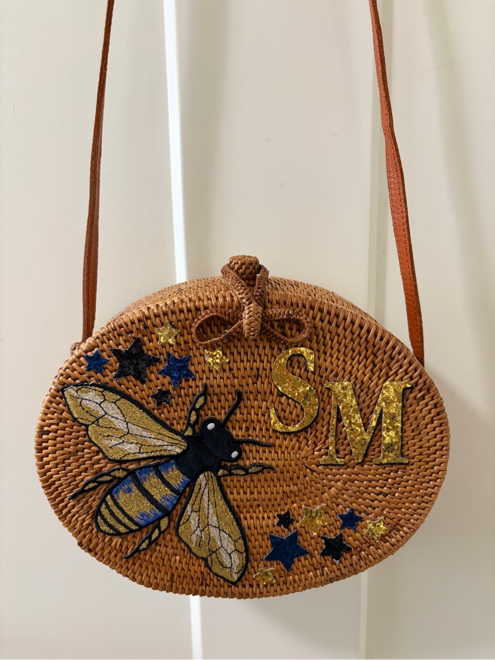 Lily & Bean Oval Rattan Crossbody Bag - Bumble Bee Personalised SM, Wicker Purse
